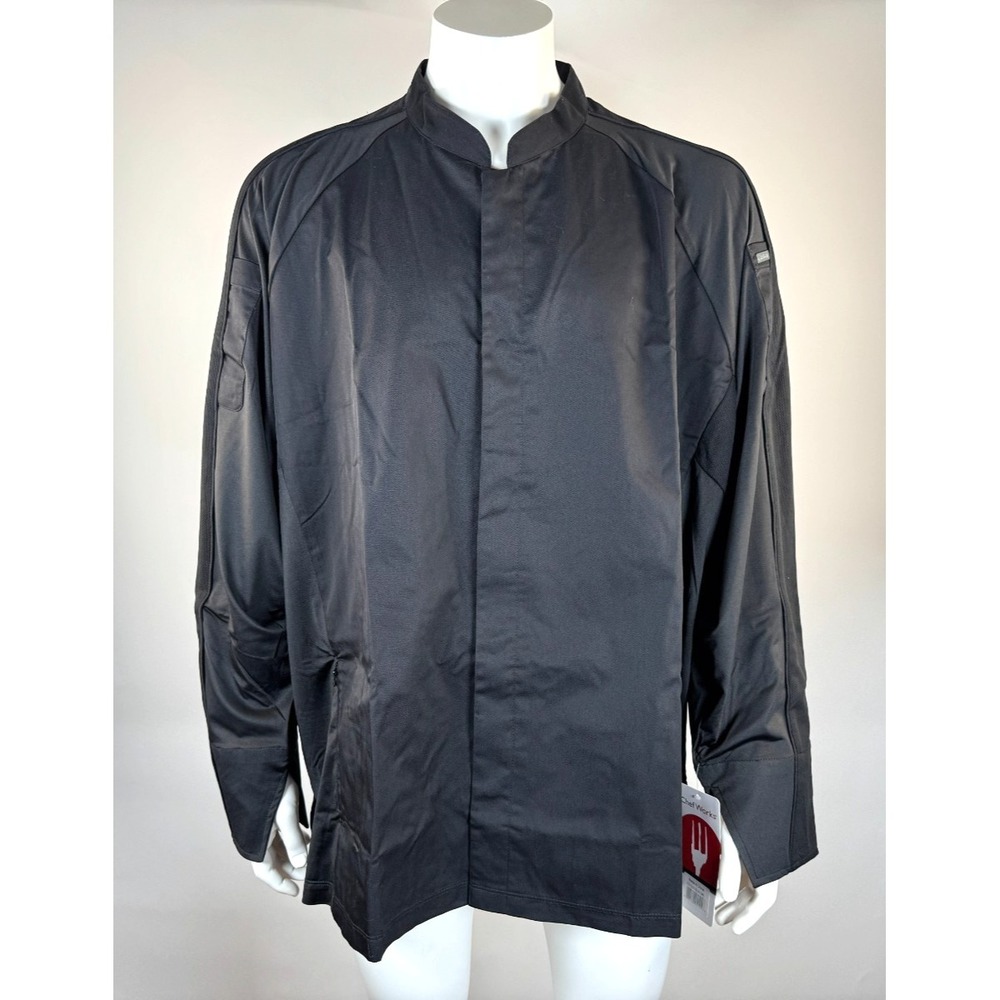 Chef Works Valencia Chef Coat Mens 3XL NWT Long Sleeve Cotton Blend Snaps Black